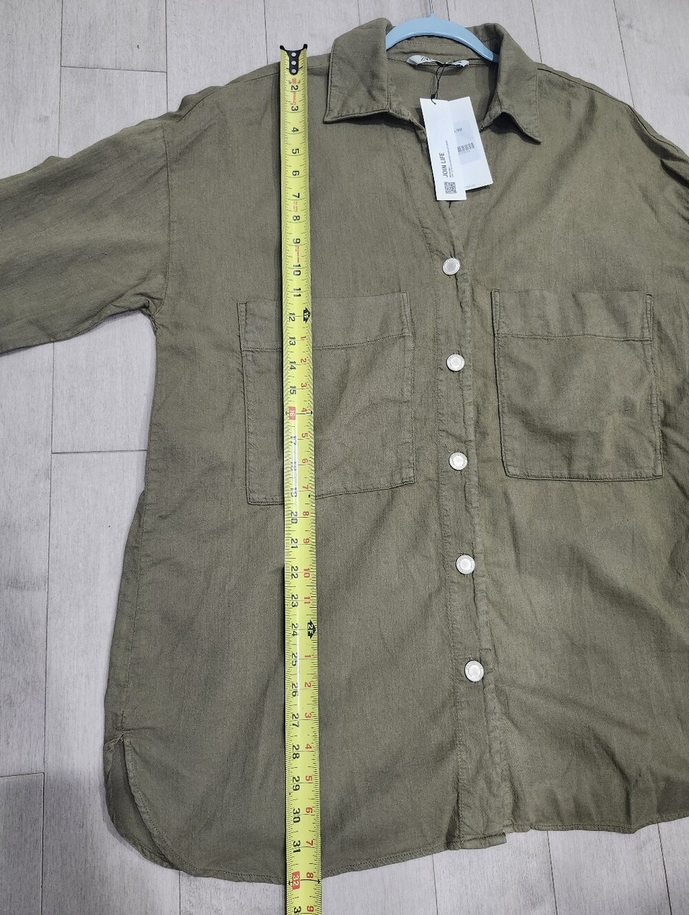 ZARA Olive Green Oversized Utility Shacket Shirt Jacket Cotton Size Large NWT - Picture 3 of 6